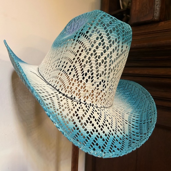 Blue and Cream Ombré Woven Hat by Sombreros Joaquin - Picture 2 of 6